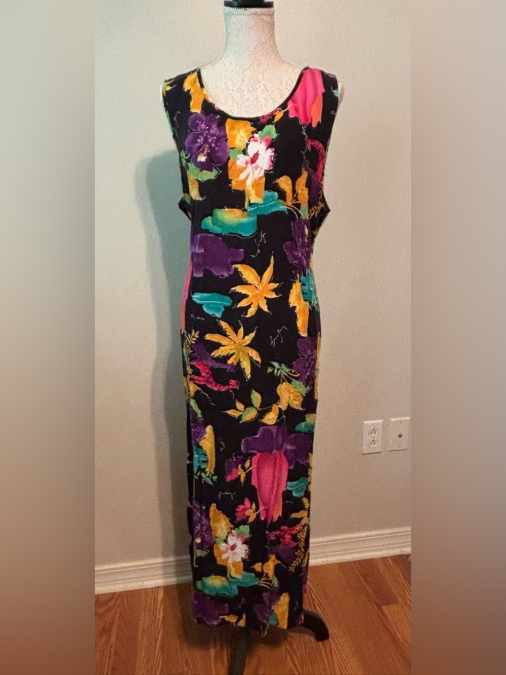 Jane Ashley Black Maxi Dress with Vibrant Floral Print